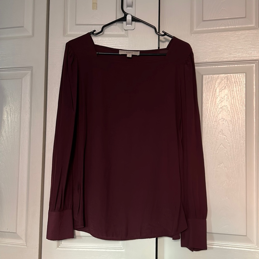 Loft burgundy square neck blouse